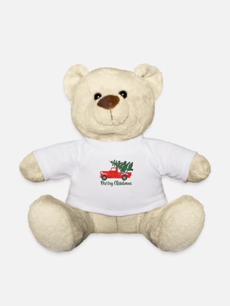 Vintage Retro Pickup mit Christbaum Baum schlagen - Teddy - Weiß