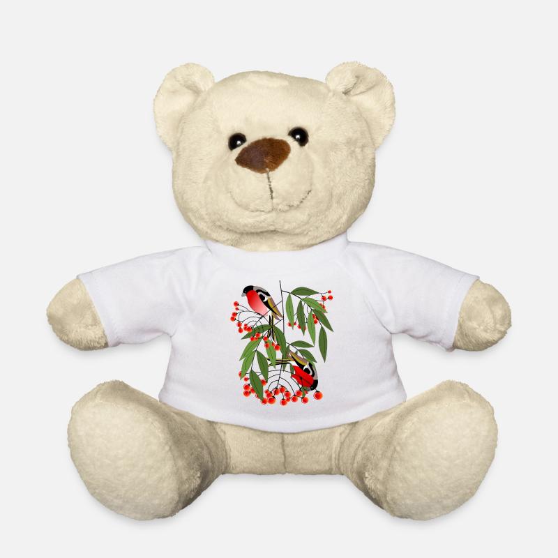 Vogel Dompfaff auf einem Beerenzweig - Teddy - Weiß