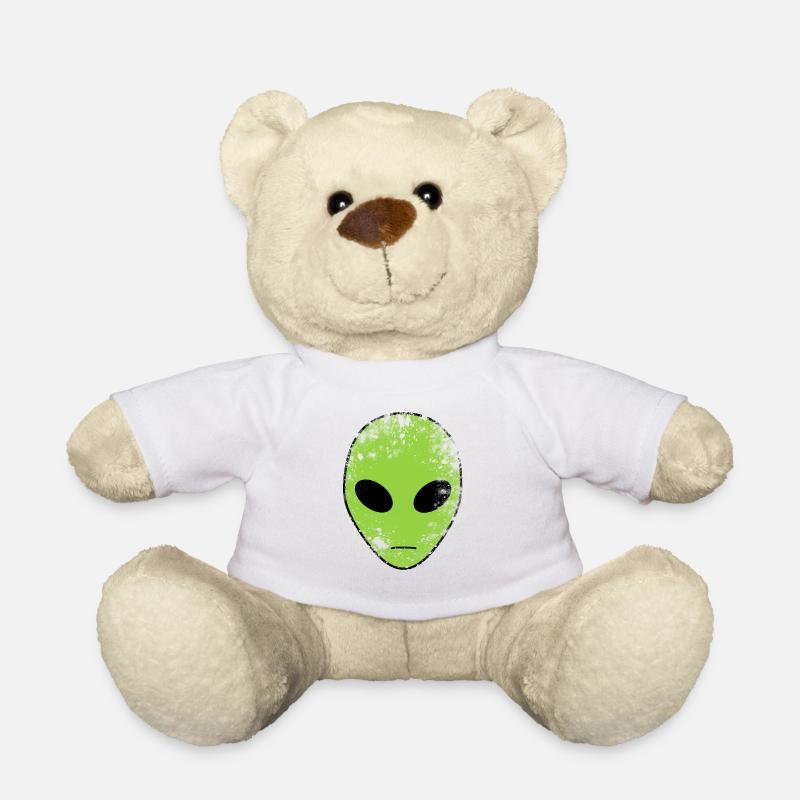 Green Alien Head - Teddy Bear - white