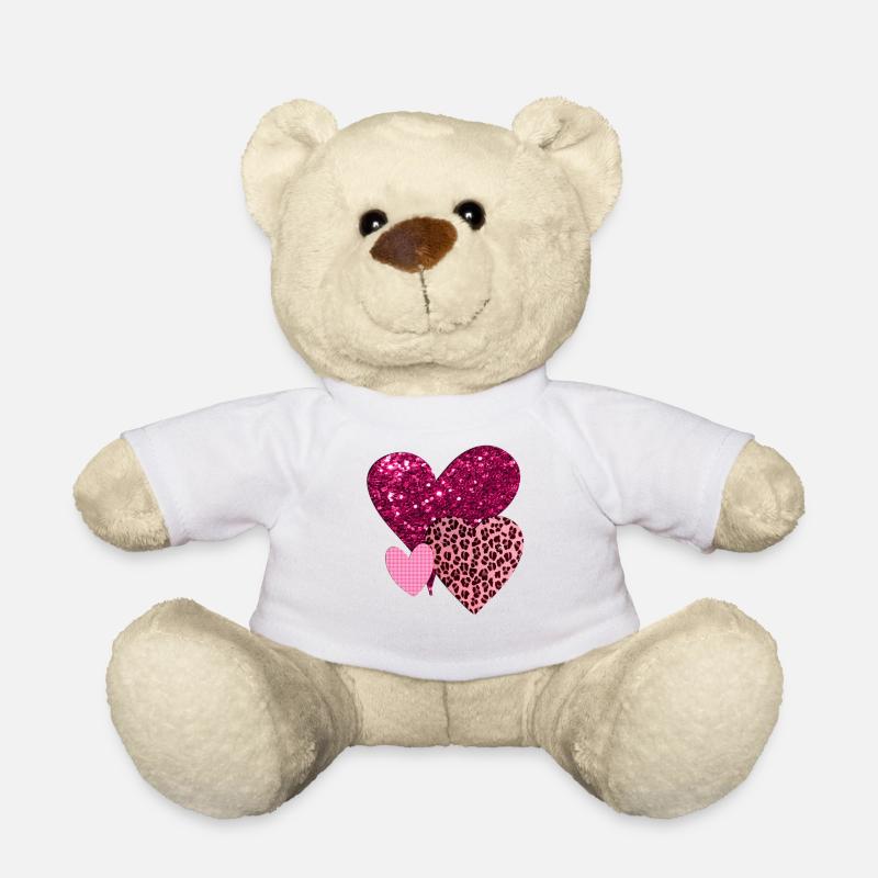 Pretty Pink Hearts - Teddy Bear - white