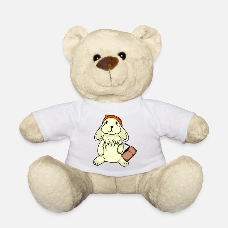 Hase mit Mütze und Korb - Teddy - Weiß