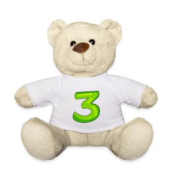 Digit 3 green - Teddy Bear - white - Front