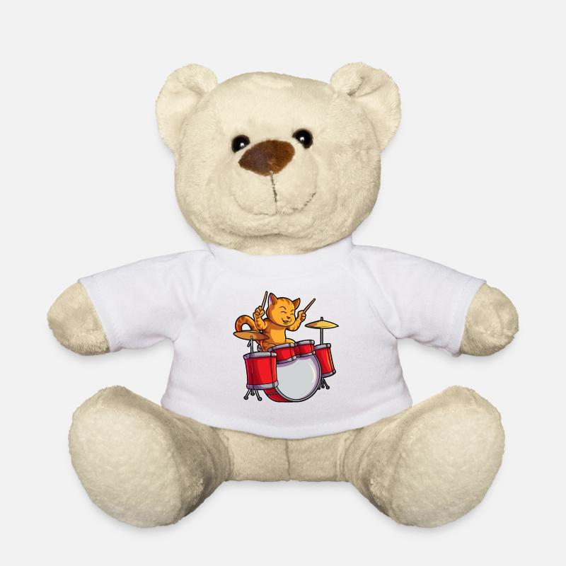 Drummer Cat Kitty Drums Funny Cat Drummer Rocker - Nounours - blanc