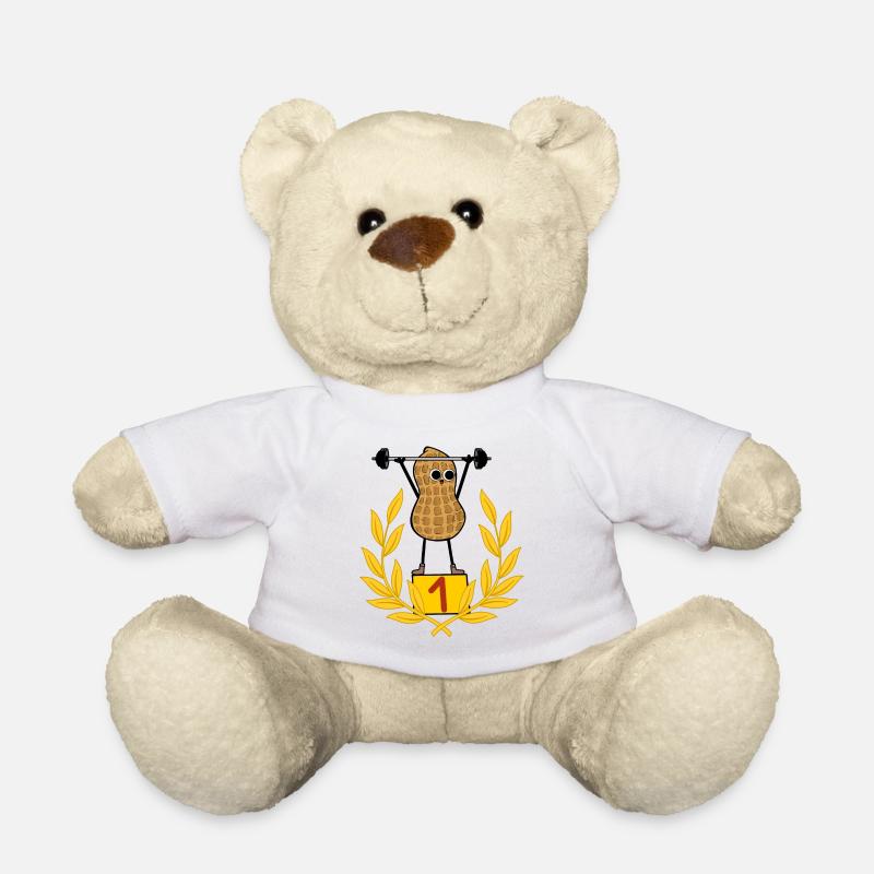 Erdnuss Bodybuilder Body building Gewichte Hantel - Teddy - Weiß