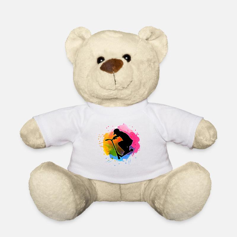 Bunt Aquarell Stuntscooter Stunt Roller - Teddy - Weiß