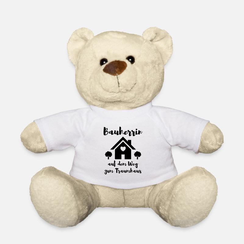 Bauherrin Geschenk Hausbau Haus Baustelle - Teddy - Weiß