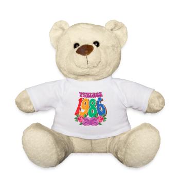 Vintage 1986, Fleur Rétro, Cadeau 36ème Anniversaire - Nounours - blanc - Devant