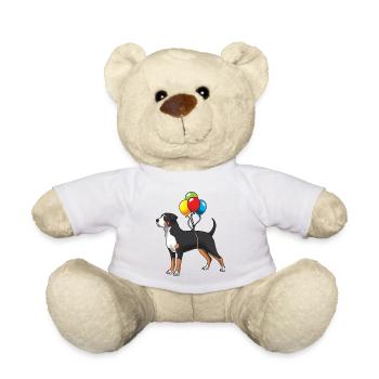 Large Swiss Mountain Dog Dog with Balloons - Teddy Bear - white - Front
