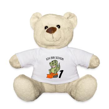 1. Geburtstag Dinosaurier Baustelle Fahrzeug - Teddy - Weiß - Vorne