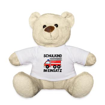 Einschulung Feuerwehr Jungen Schulkind Geschenk - Teddy - Weiß - Vorne