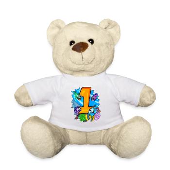 1 Jahr alt - 1. Geburtstag - Fische im Ozean - Teddy - Weiß - Vorne