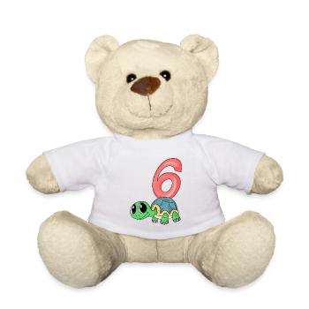 6 years old - 6th birthday - turtle motif - Teddy Bear - white - Front