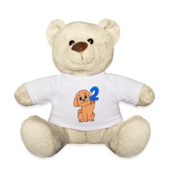 2 ans - 2 anniversaires - motif caniche chien - Nounours - blanc - Devant