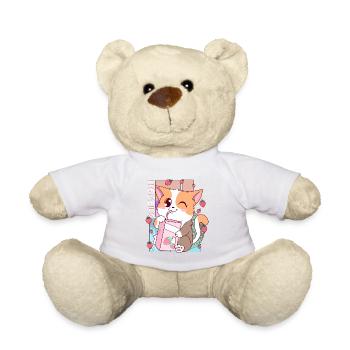 Süße japanische Kawaii Katze Erdbeermilch Shake Nek - Teddy - Weiß - Vorne
