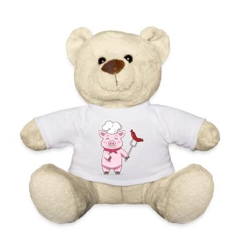 Pig Grill Master with Sausage – Funny Design - Teddy Bear - white - Front