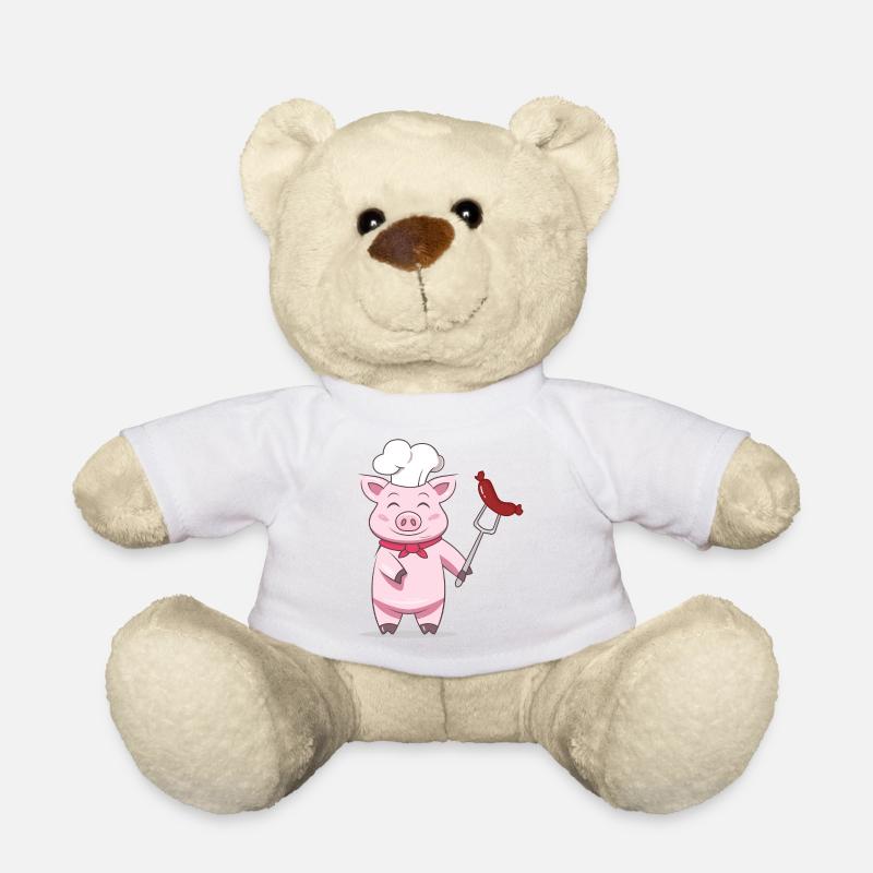 Schwein Grillmeister mit Wurst – Lustiges Design - Teddy - Weiß