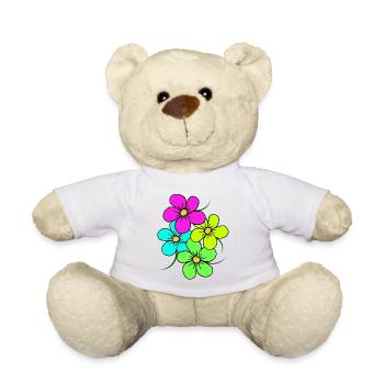 fleurs colorées, bouquet, vrille de fleurs, floral - Nounours - blanc - Devant