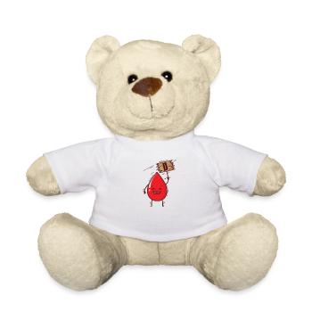 Groupe sanguin 0 gouttes de sang avec cœur bouclier - Nounours - blanc - Devant