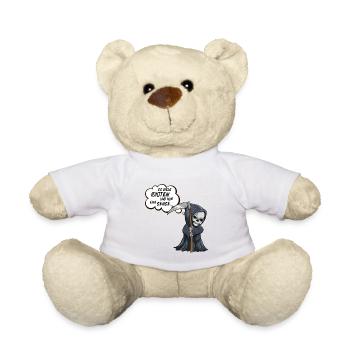 schwarzer Humor, Totenschädel, witziges Sensenmann - Teddy - Weiß - Vorne
