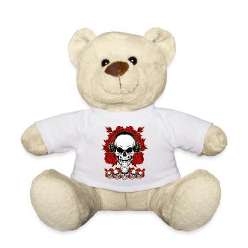 Human Skull listening to da Music on headphones - Teddy Bear - white - Front
