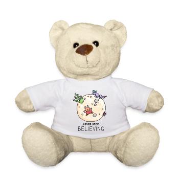 "Never Stop Believing" positiver Spruch mit Aliens - Teddy - Weiß - Vorne