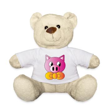 Pig with Bun Tie - Teddy Bear - white - Front