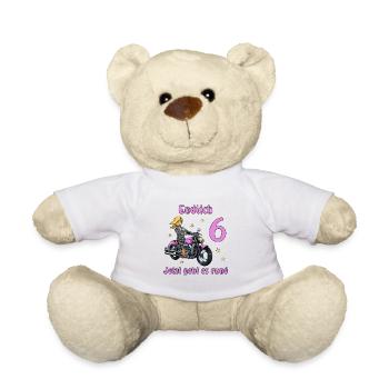 Geburtstagsshirt Motorrad - 6 Geburtstag Mädchen - Teddy - Weiß - Vorne
