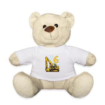 I am 6 - excavator birthday 6 years - Teddy Bear - white - Front