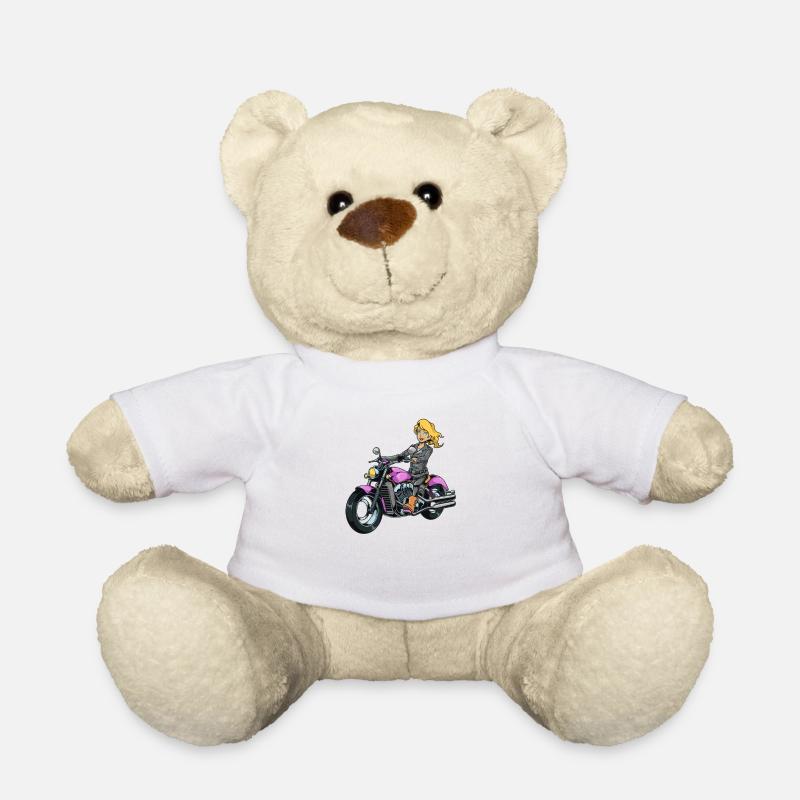 Mädchen auf Motorrad - Teddy - Weiß