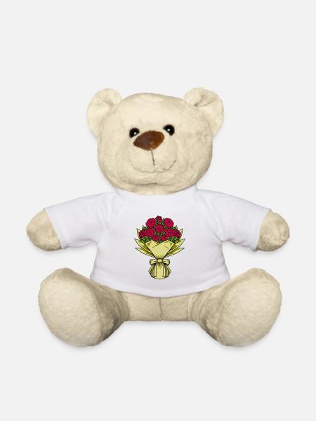 Roses Rouges - Bouquet - Nounours - blanc