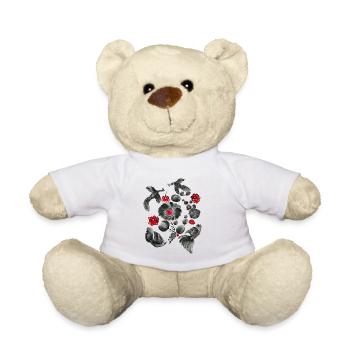 Schwarze und weiße Vögel und Blumen. Petrykivka Malerei. - Teddy - Weiß - Vorne
