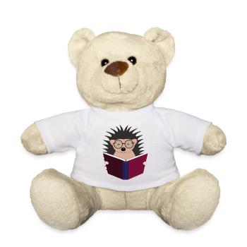 Hedgehog Reads Book Illustration Gift - Teddy Bear - white - Front