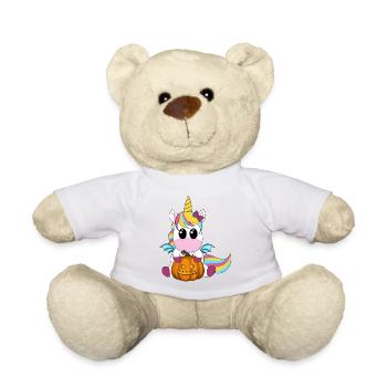 Einhorn mit Kürbis Laterne - Teddy - Weiß - Vorne