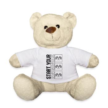 Racing Shirt, Start Your Engines Checkered Flag - Teddy Bear - white - Front