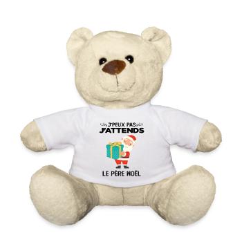 T-shirt Noel - J'peux pas j'attends le Père Noël - Nounours - blanc - Devant