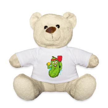 Pickleball Pickle Paddle Funny Humor Cucumber Pun - Teddy Bear - white - Front