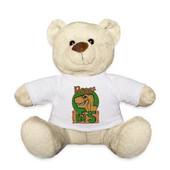5yr T Rex Dinosaur Birthday Boy Im 5 Years Old - Teddy Bear - white - Front