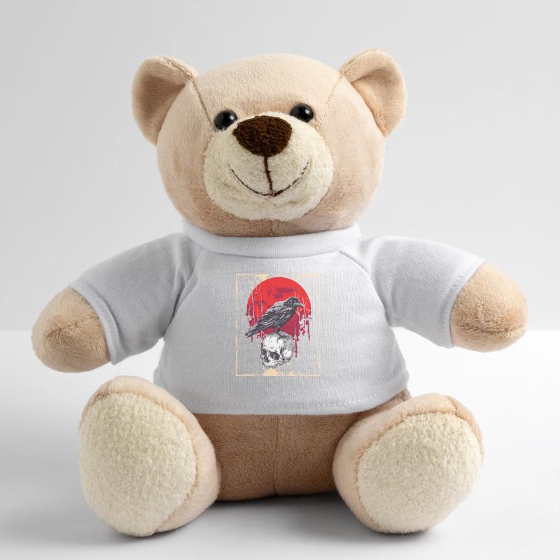 Gotischer Schädel-roter Mond-schwarze Krähe Teddy