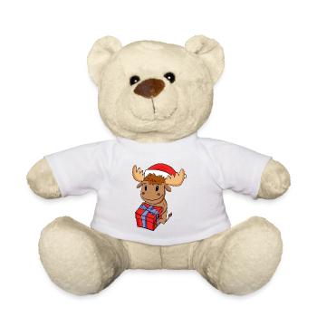 Weihnachten Elch Baby mit Geschenk - Teddy - Weiß - Vorne