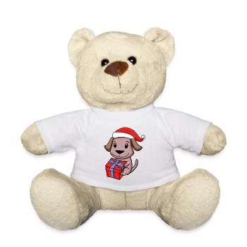 Bébé chien de Noël avec cadeau - Nounours - blanc - Devant