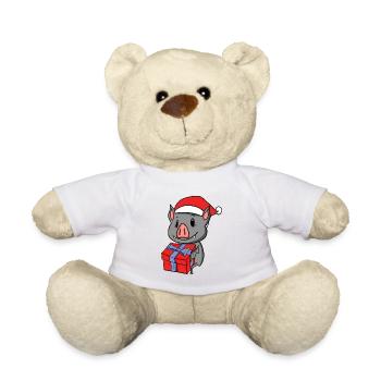 Christmas Bat Baby with Gift - Teddy Bear - white - Front