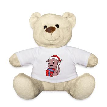 Christmas Kangaroo Baby with Gift - Teddy Bear - white - Front