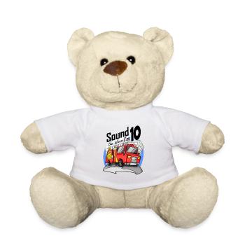 10 years old Young fire brigade fire engine car - Teddy Bear - white - Front