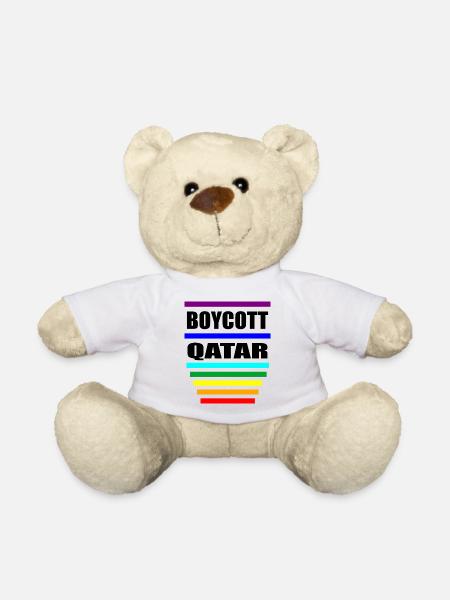 Boycott Qatar Spruch Sprüche Regenbogen - Teddy - Weiß