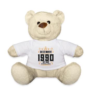 né en DÉCEMBRE 1990, 32 ans, cadeau d'anniversaire - Nounours - blanc - Devant