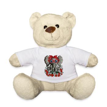 Cute Kids Baby Elephant with Red Flower Glasses - Teddy Bear - white - Front