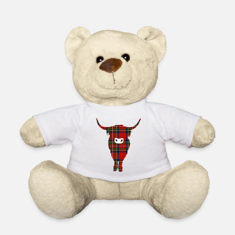 Red tartan Highland cow silhouette - Teddy Bear - white