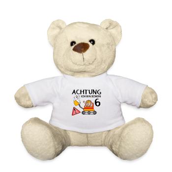 Bagger 6. Geburtstag 6 Jahre Baustelle Geschenk - Teddy - Weiß - Vorne