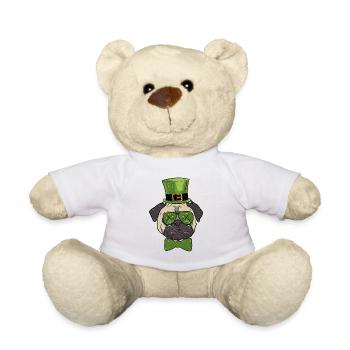 Leprechaun Hat Pug Pug Glasses St. Patrick's - Teddy Bear - white - Front