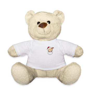 Joyeux Noël doux singe dans la poche de poitrine - Nounours - blanc - Devant